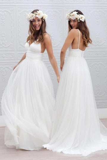 Trendy A-line V-neck Straps Tulle Wedding Gown TWA0542