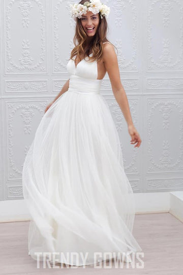Trendy A-line V-neck Straps Tulle Wedding Gown TWA0542
