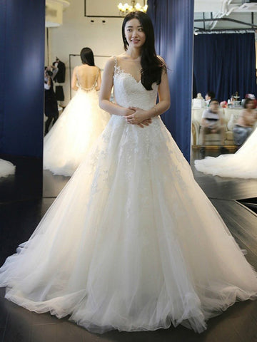 Trendy Scoop Princess Wedding Gown with Appliques TWA0572
