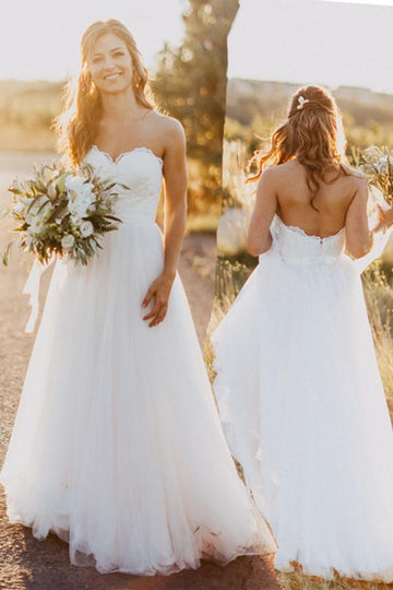A-line Sweetheart Floor-Length Ivory Wedding Gown TWA0592