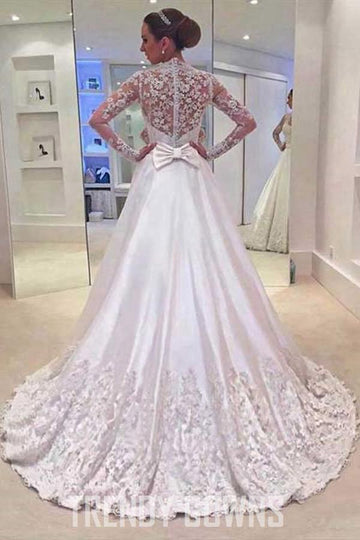 V Neck Long Sleeves Lace Appliques Wedding Gown TWA0642