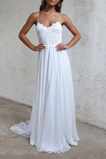 Trendy A-line Straps White Chiffon Beach Wedding Gown TWA1022