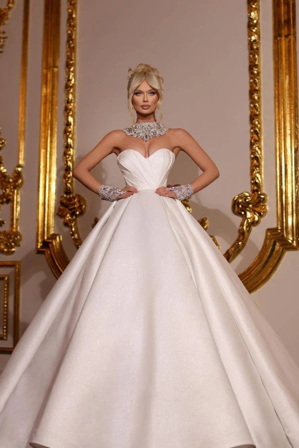 Trendy Satin Sweetheart Ball Gown Bridal Gowns TWA104