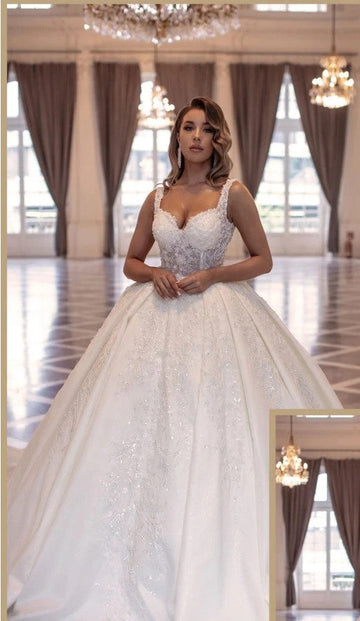 Trendy Straps Lace Beading Ball Gown Bridal Gowns TWA109