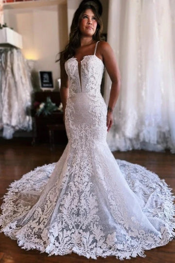 Trendy Spaghetti Straps Floor Length Mermaid Wedding Gowns TWA122
