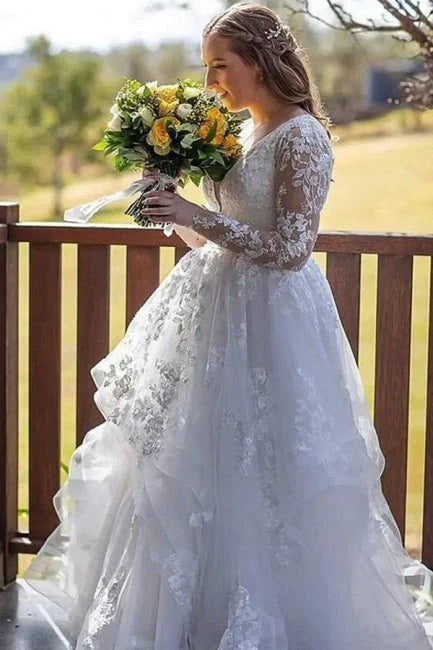 Trendy Lace Long Sleeve Princess Wedding Gowns TWA123