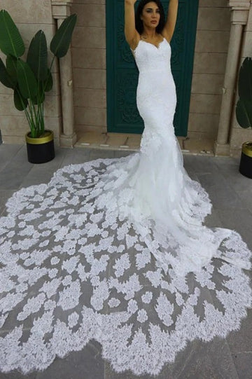 Trendy Spaghetti Straps Mermaid Chapel Train Wedding Gowns TWA125