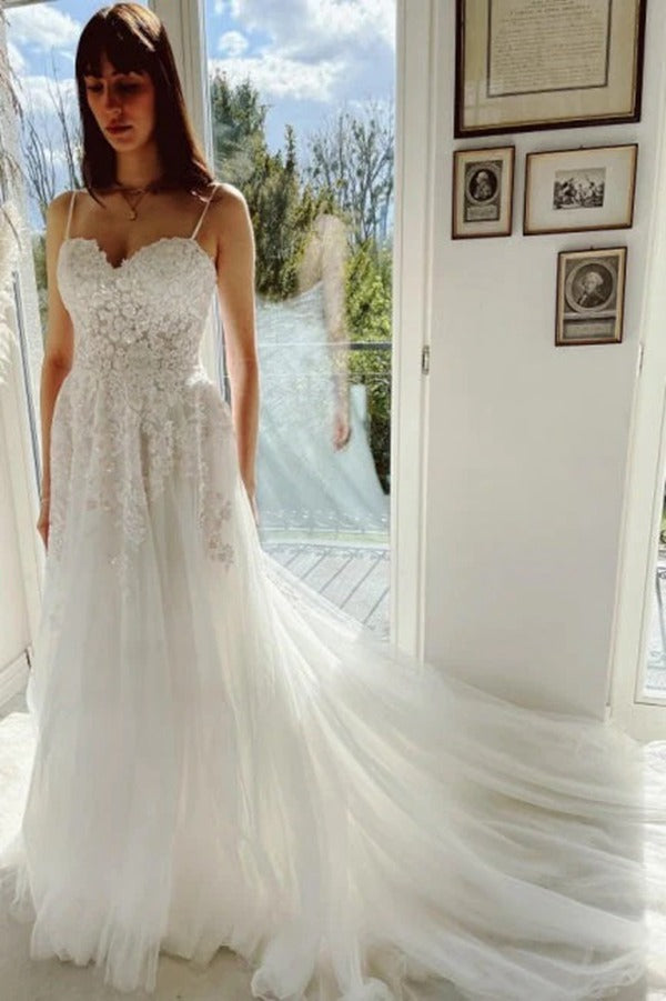 Spaghetti Straps A-Line Lace Wedding Gowns TWA128
