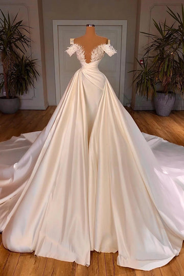 Trendy Off the Shoulder Princess Satin Wedding Gowns TWA130