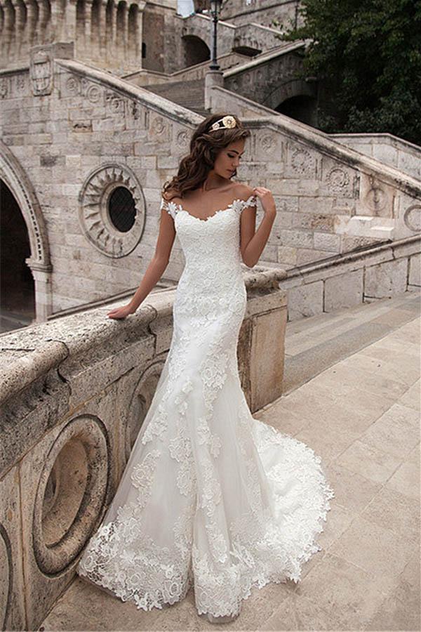 Trendy Illusion Neckline Lace Mermaid Wedding Gown TWA1312