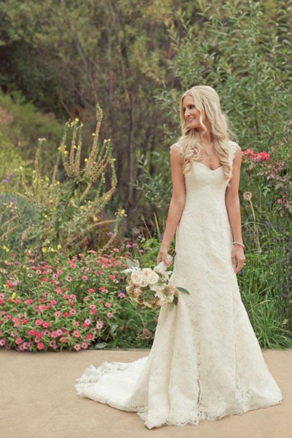 Trendy Mermaid Court Train Lace Country Wedding Gown TWA1382