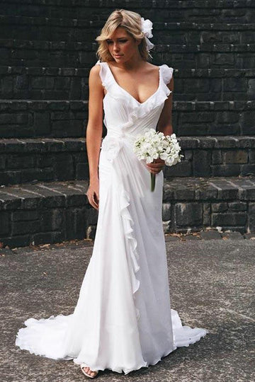 Trendy V-neck Chiffon Ruffles Wedding Gown TWA1422