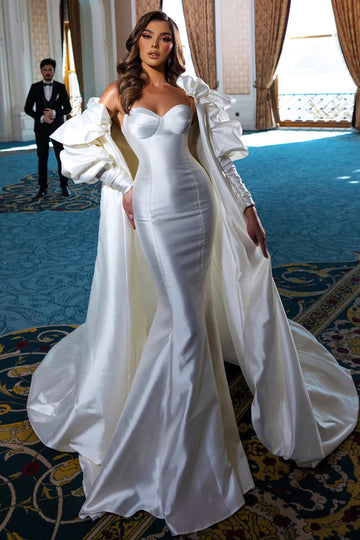 Trendy Spaghetti Strap Satin Mermaid Wedding Gowns TWA146