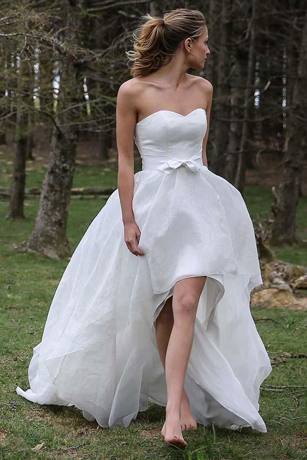 High Low Sweetheart Organza Applique Wedding Gown TWA1502
