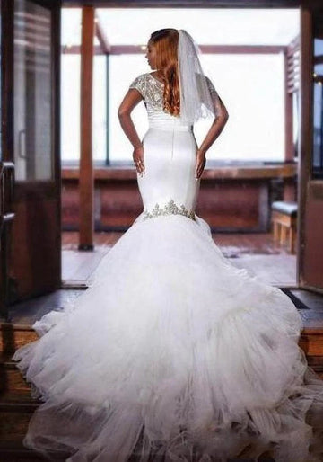 Trendy Short Sleeve Lace Mermaid Wedding Gown TWA165