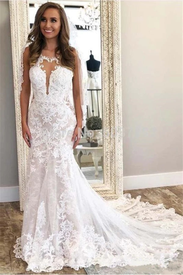 Trendy Sweep Train Lace Mermaid Wedding Gown TWA167