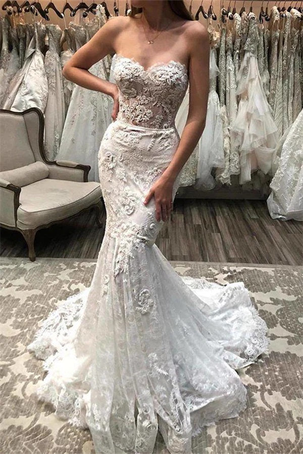 Trendy Sweetheart Lace Mermaid Wedding Gown TWA171