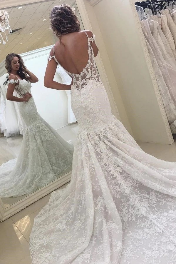 Trendy Straps Lace Mermaid Wedding Gown TWA181