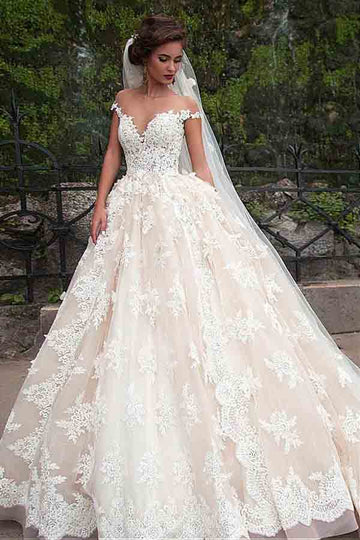Trendy Tulle Bateau Neckline Ball Gown Wedding Gown with Lace TWA1852