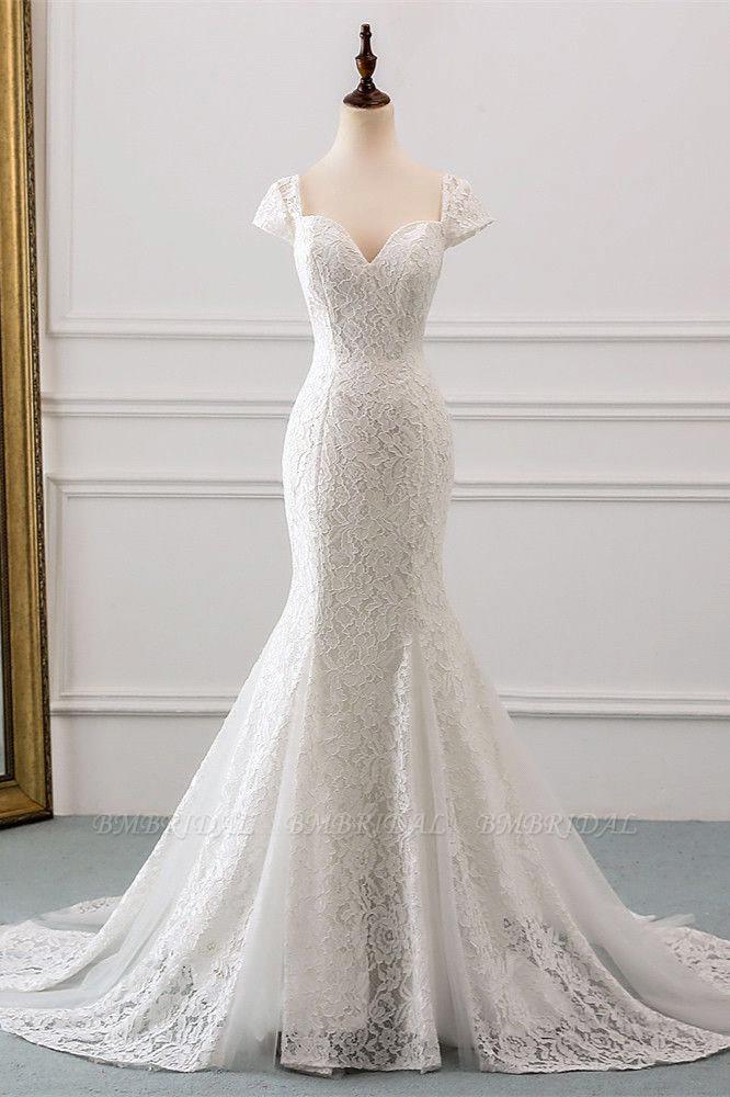 Lace Cap Sleeve Mermaid Wedding Gown TWA189