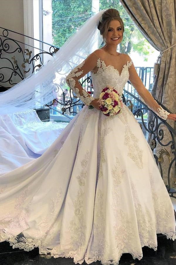 Trendy Long Sleeve Lace Ball Gown Wedding Gown TWA194