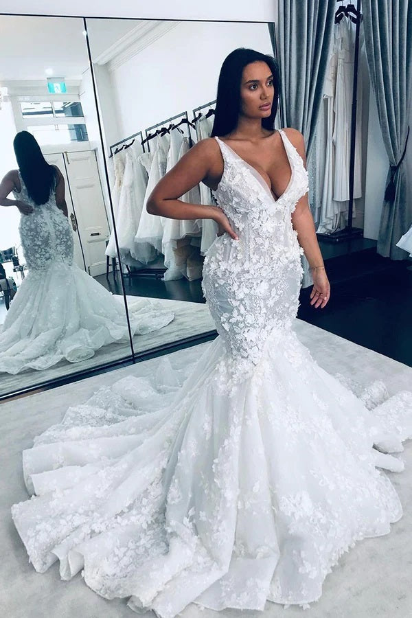 Trendy Plus Lace V-neck Mermaid Wedding Gown TWA200