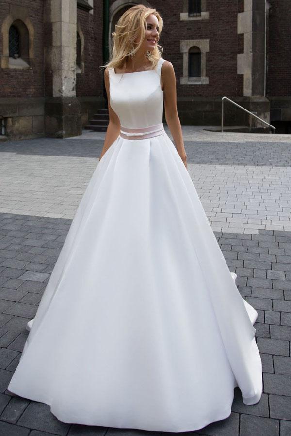 Trendy Princess A-line Satin Ivory Wedding Gown TWA2052