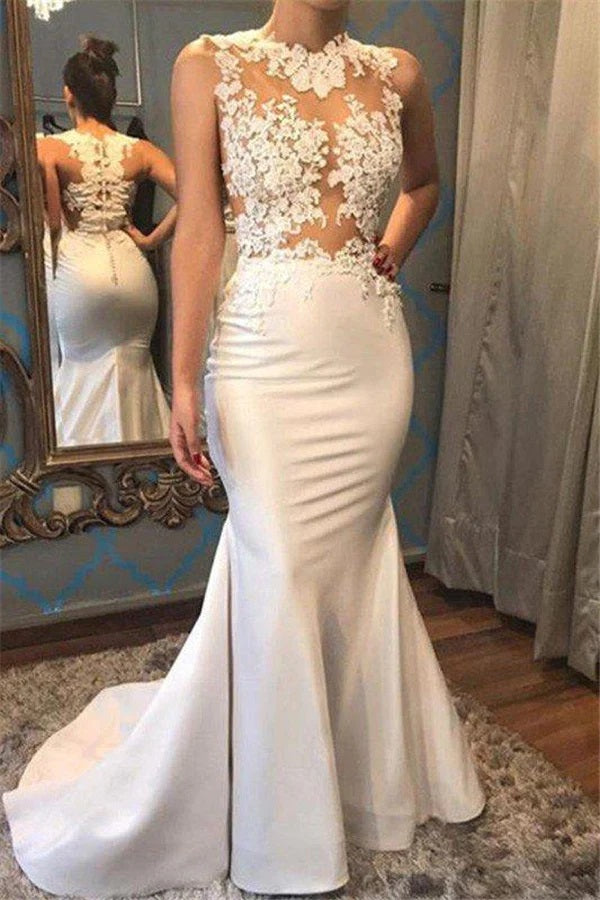 Trendy Satin Lace Mermaid Wedding Gown TWA213