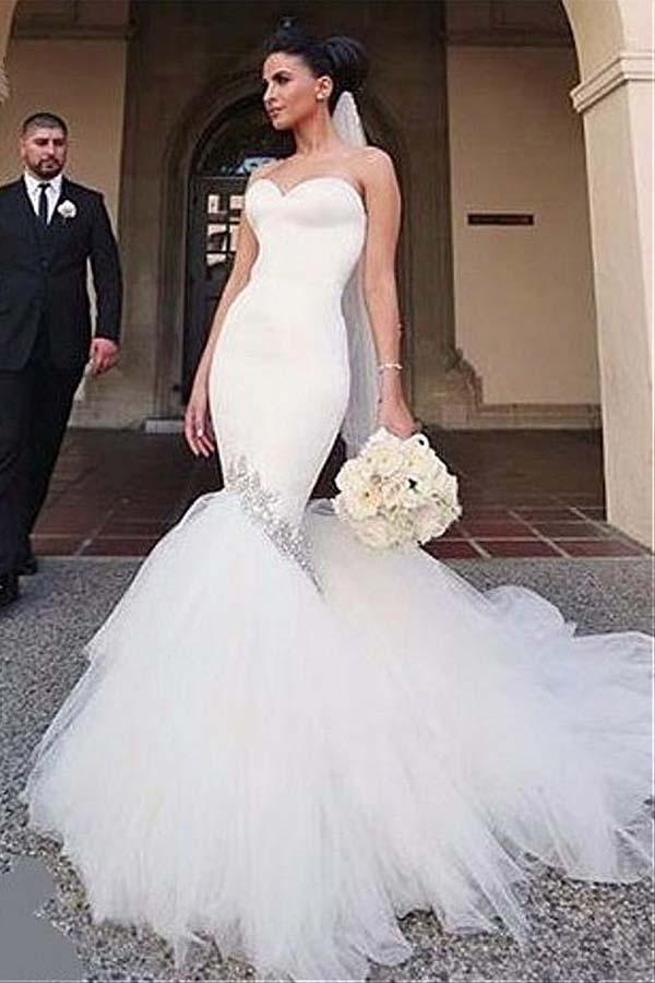Trendy Sweetheart Beading Mermaid Wedding Gown TWA2142