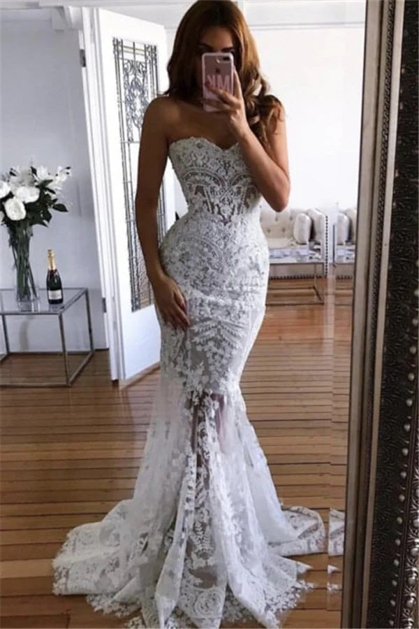 Trendy Sweetheart Lace Mermaid Wedding Gown TWA215
