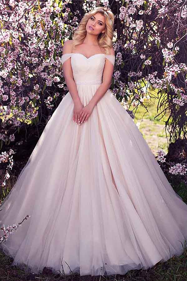 Trendy Off-the-shoulder Neckline A-line Wedding Gown TWA2152