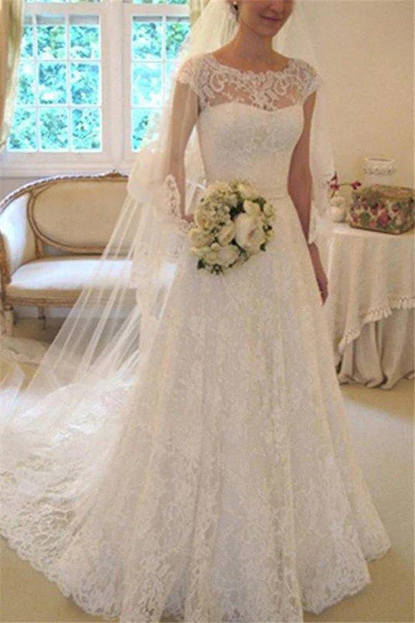 Cap Sleeve Lace A-line Wedding Gown TWA219