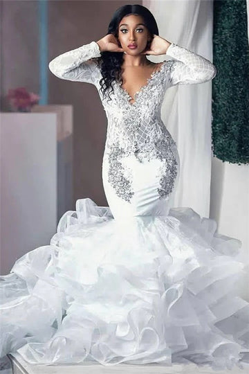 Trendy Lace Long Sleeve Mermaid Wedding Gown TWA228