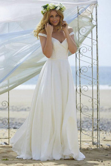 A-Line Off-the-Shoulder Chiffon Beach Wedding Gown TWA2302