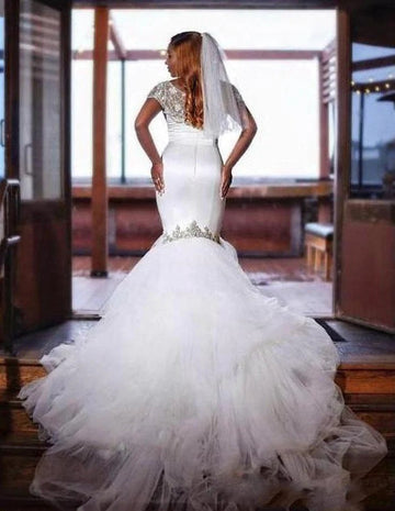 Trendy Plus Size Illusion Mermaid Wedding Gown TWA262