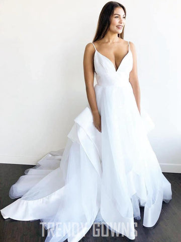Trendy A-line V Neck Straps Ivory Long Wedding Gown TWA2752