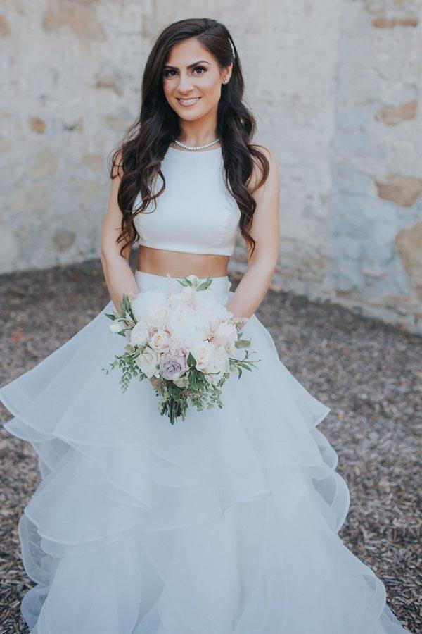 Two Piece Ruffle Skirt A-line Wedding Gown TWA2872