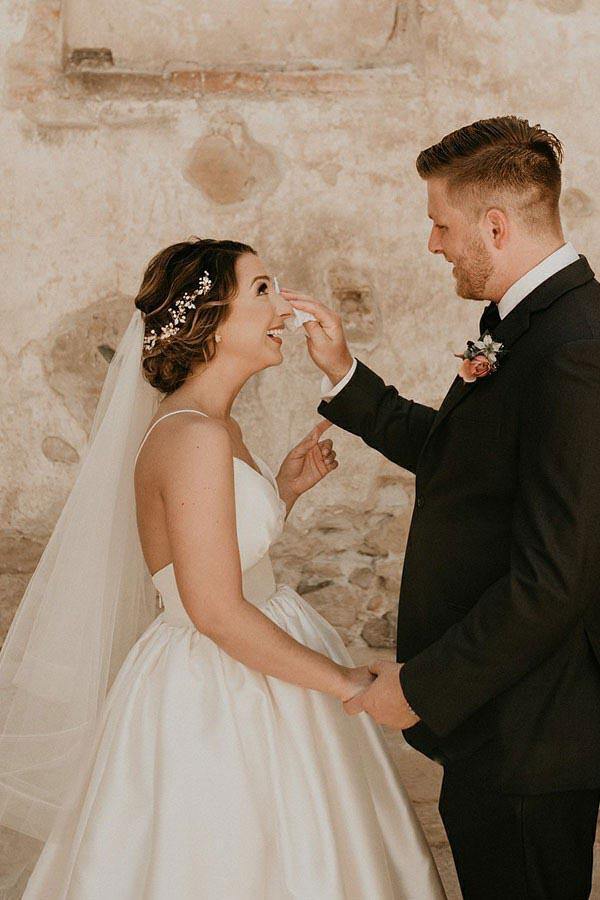 Simple Satin A-Line Straps Ivory Wedding Gown TWA3082