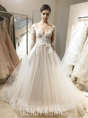 Trendy Lace Ball Gown Long Sleeves Wedding Gown TWA3202