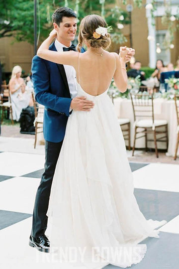 Trendy A Line V Neck Ivory Chiffon Wedding Gown TWA3292