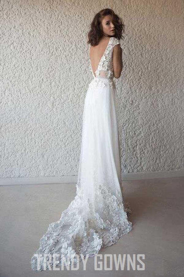 Ivory Cap Sleeve Wedding Gown Beach Bridal Gown TWA3322