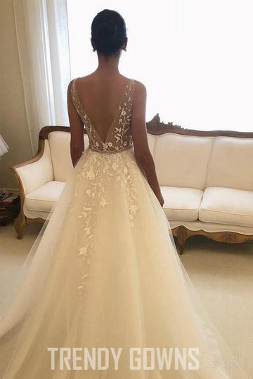 Trendy V Neck Lace Wedding Gown TWA3342