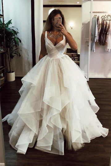 Trendy Ball Gown Cascading Ruffles Tulle Wedding Gown TWA3462