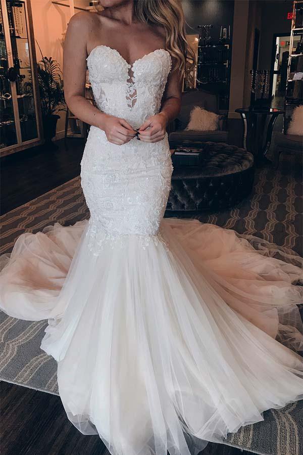 Trendy Sweetheart Beading Mermaid Lace Wedding Gown TWA3562