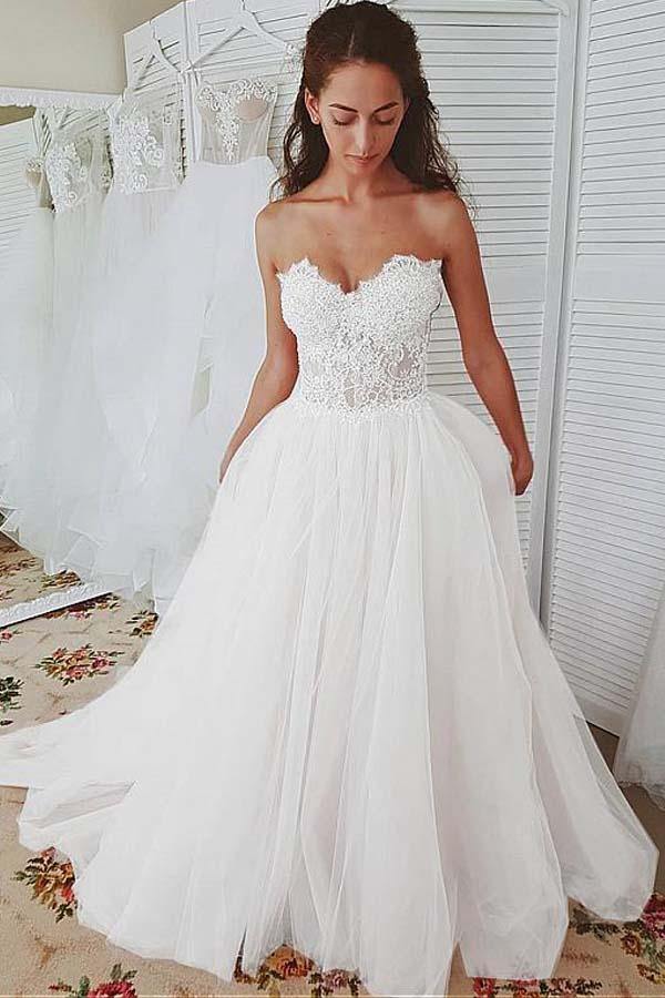 Trendy Sweetheart A-line Lace Appliques Wedding Gown TWA3622