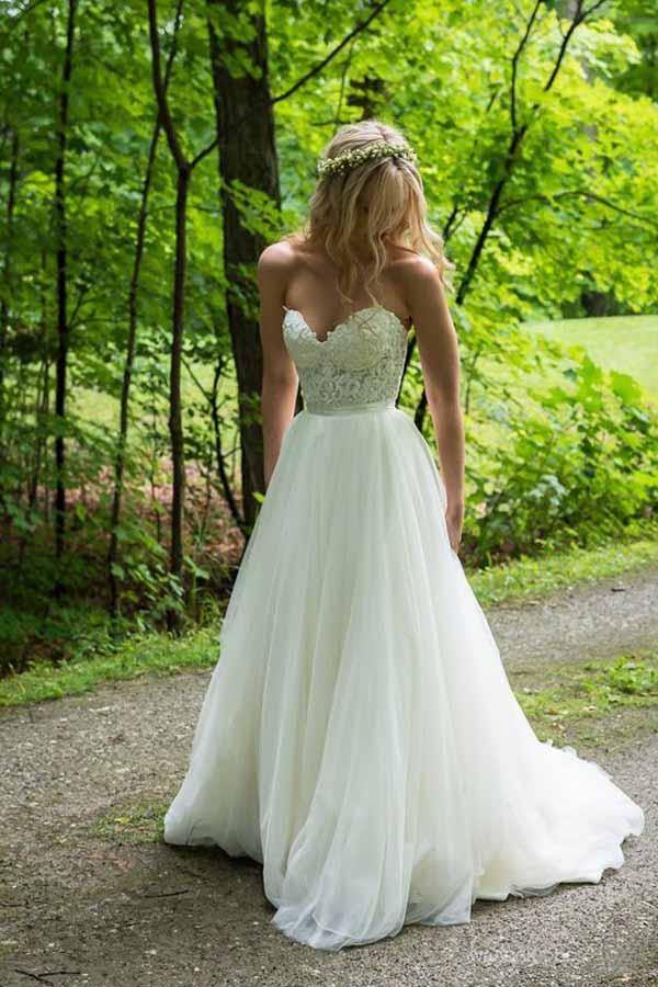 Trendy A-line Sweetheart Ivory Lace Applique Wedding Gown TWA3922