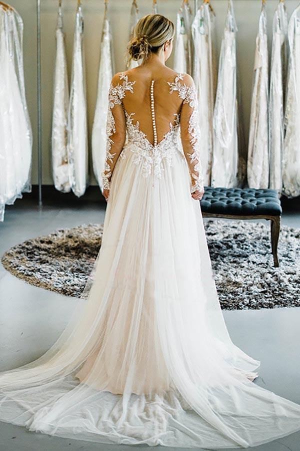 Off the Shoulder Long Sleeves Wedding Gown TWA4152