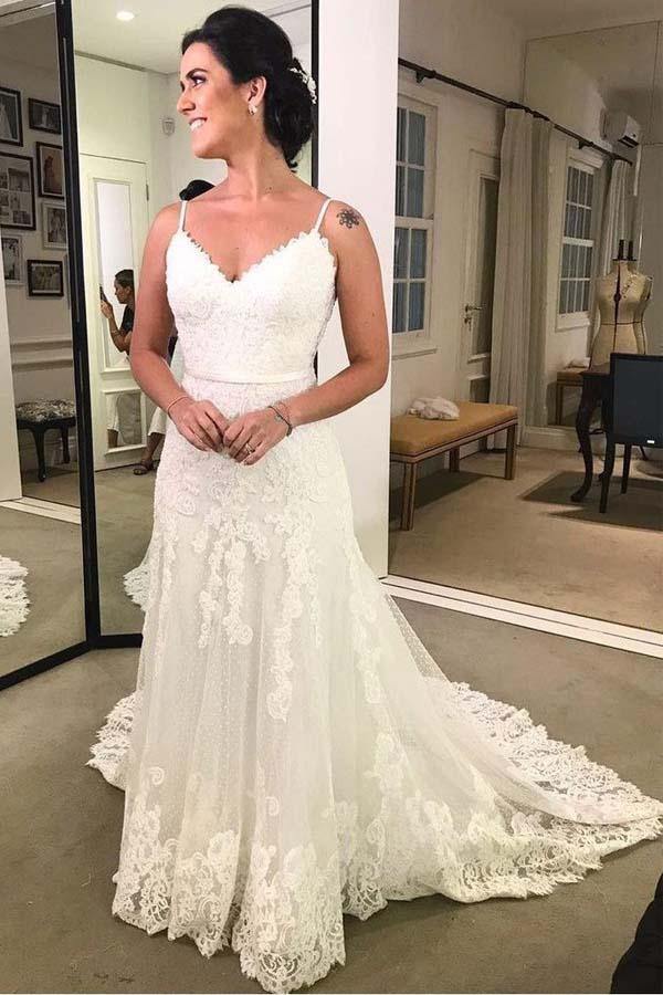 Trendy Spaghetti Strap Lace Wedding Gown TWA4282