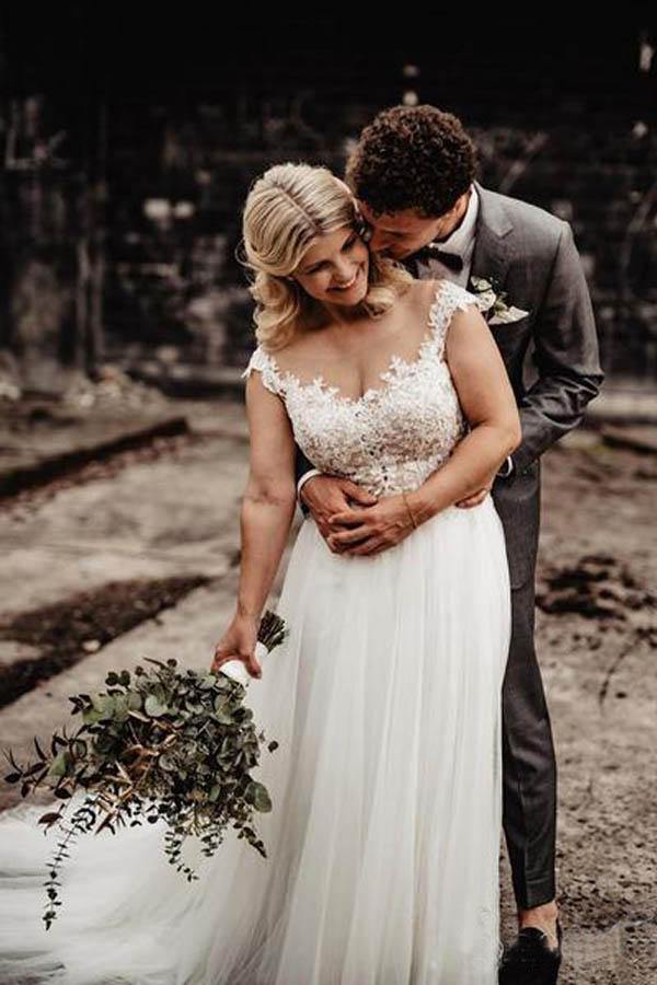 Trendy Lace Appliqued A-Line Wedding Gown TWA4412