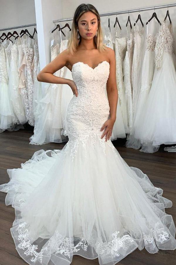 Sweetheart Ruffles Sexy Lace Mermaid Wedding Gown TWA4642